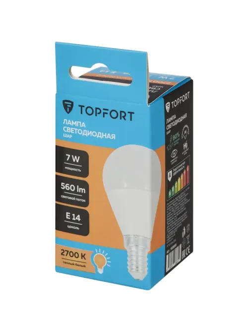 Лампа светодиодная Topfort E14 7W 2700K шар