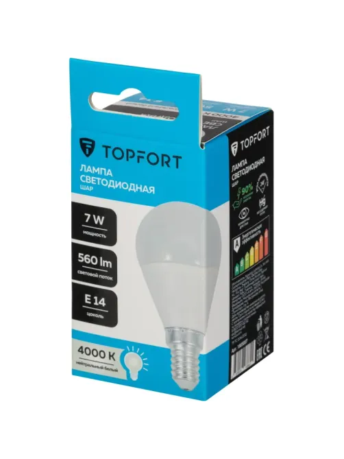 Лампа светодиодная Topfort E14 7W 4000K шар