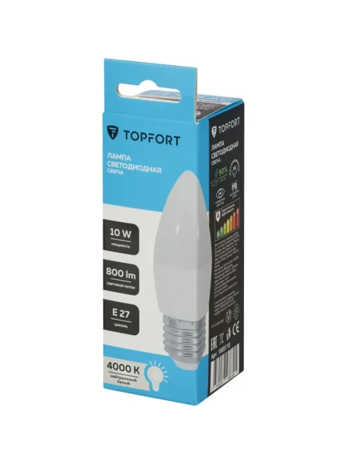 Лампа светодиодная Topfort E27 10W 4000K свеча