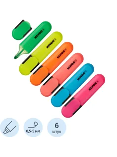 Набор текстовыделителей Kores BRIGHT LINER PLUS,ск нак,0,5-5мм,6цв