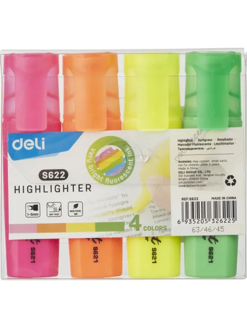 Набор текстовыделителей Deli ES622 Delight скошенный 1-5мм 4цв/наб. ассорт