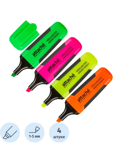 Набор текстовыделителей Attache Selection Neon Dash 1-5мм набор 4цв HL7010