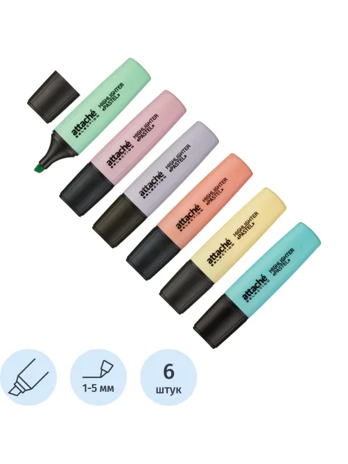 Набор текстовыделителей Attache Selection Pastel 1-5 мм 6 цветов