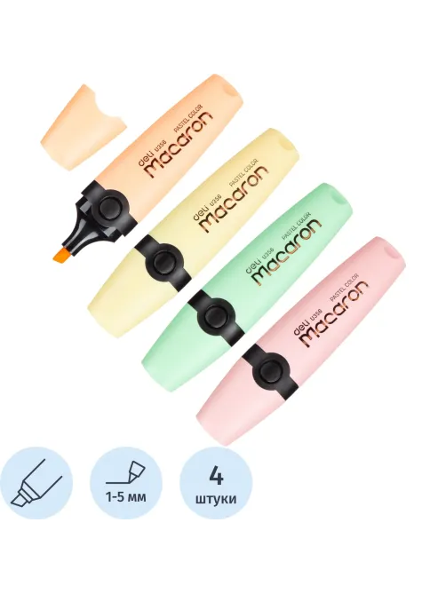 Набор текстовыделителей Deli Macaron 1-5 мм 4 цвета EU356-MT