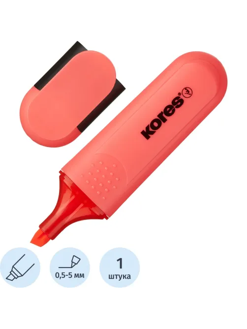 Маркер текстовыделитель Kores BRIGHT LINER PLUS,скош након, 0,5-5 мм, красн