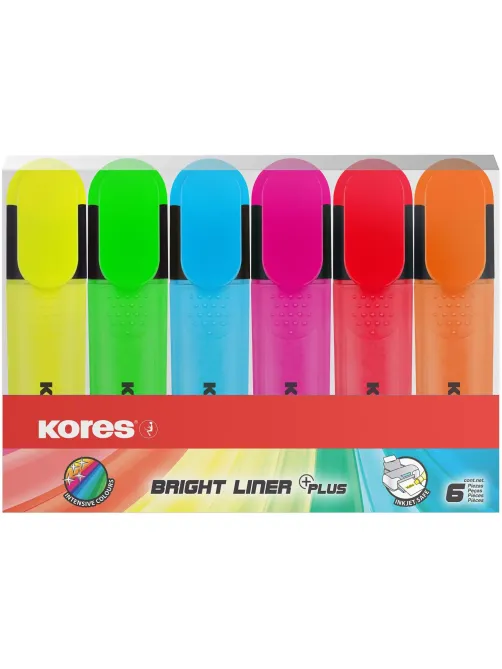 Набор текстовыделителей Kores BRIGHT LINER PLUS,ск нак,0,5-5мм,6цв