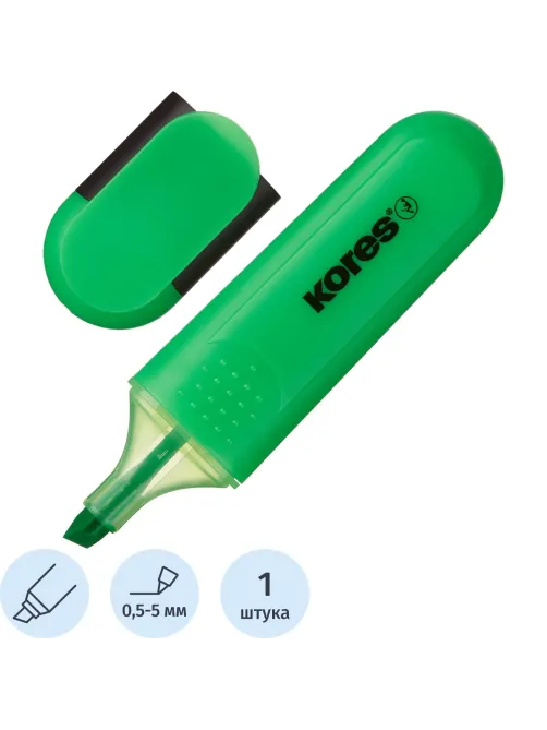 Маркер текстовыделитель Kores BRIGHT LINER PLUS, скош нак, 0.5-5 ммзелен