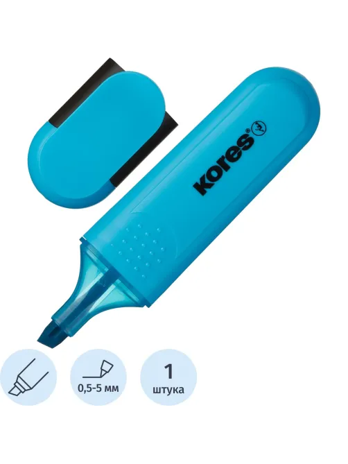 Маркер текстовыделитель Kores BRIGHT LINER PLUS, скош нак, 0.5-5 мм,синий