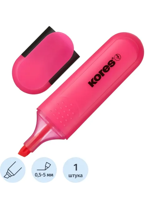 Маркер текстовыделитель Kores BRIGHT LINER PLUS, скош након, 0,5-5мм, розов