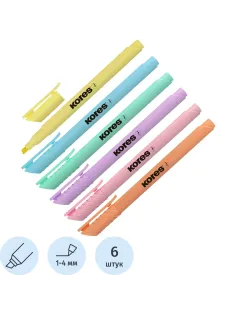 Набор текстовыделителей KORESHIGHLINER PASTEL6ц 1-4ммскош нак36246