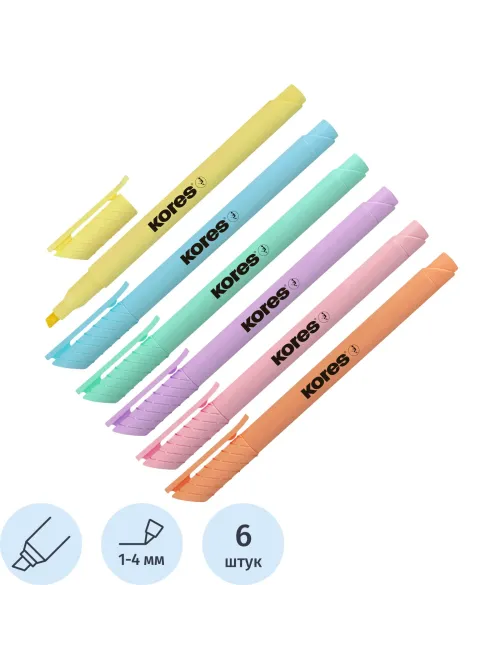 Набор текстовыделителей KORESHIGHLINER PASTEL6ц 1-4ммскош нак36246