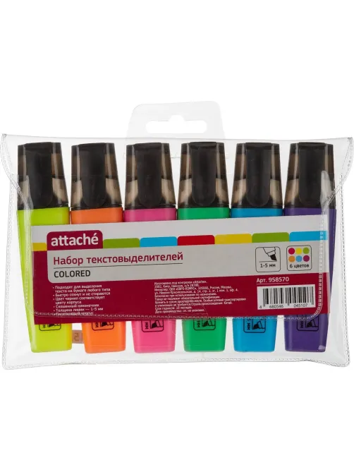 Набор текстовыделителей Attache Colored 1-5мм набор 6цв
