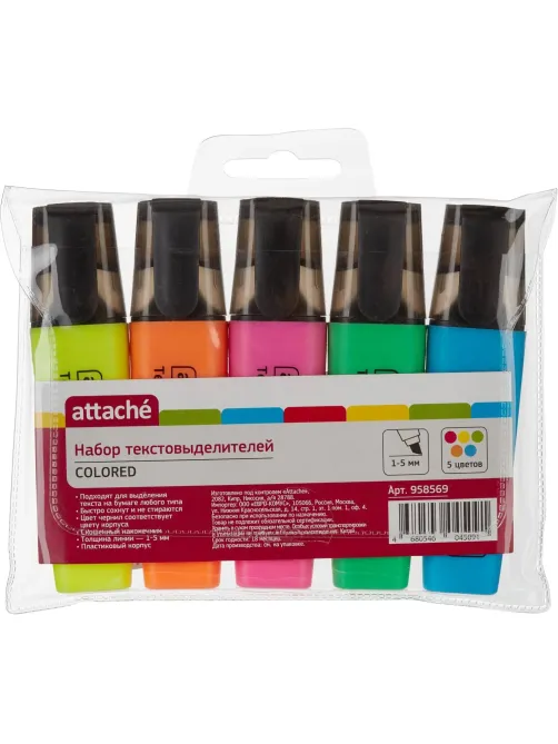 Набор текстовыделителей Attache Colored 1-5мм набор 5цв