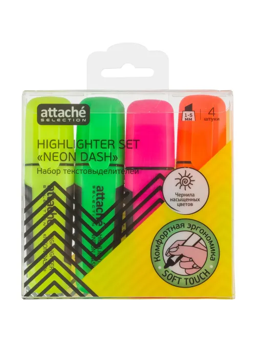 Набор текстовыделителей Attache Selection Neon Dash 1-5мм набор 4цв HL7010