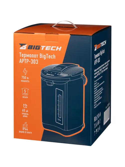 Термопот BigTech APTP-303, 5л, 750 Вт, металл/черный