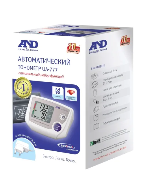 Тонометр AND UA-777 адаптер+стандартная манжета с поверкой