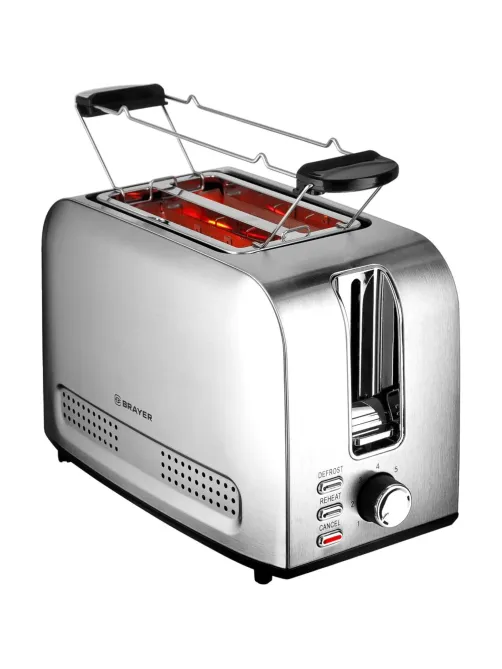 Тостер BRAYER 2110BR,850Вт,7реж,автодогр,размор,,автоотключ,2тост,съем.подд