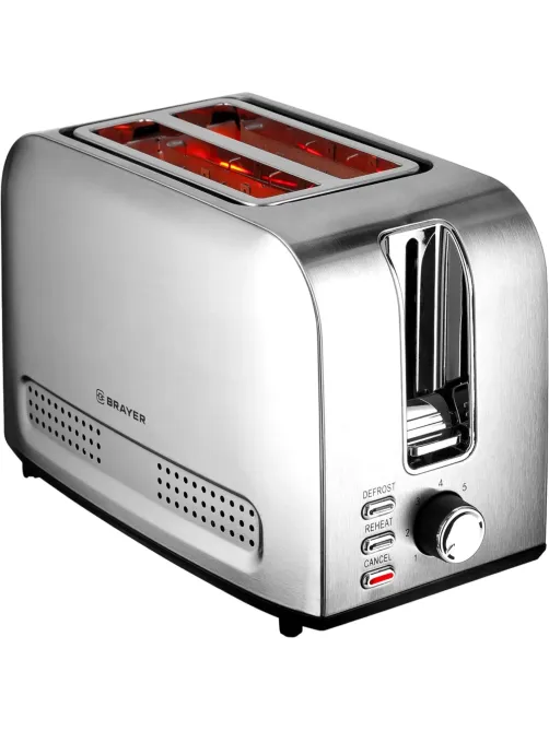 Тостер BRAYER 2110BR,850Вт,7реж,автодогр,размор,,автоотключ,2тост,съем.подд