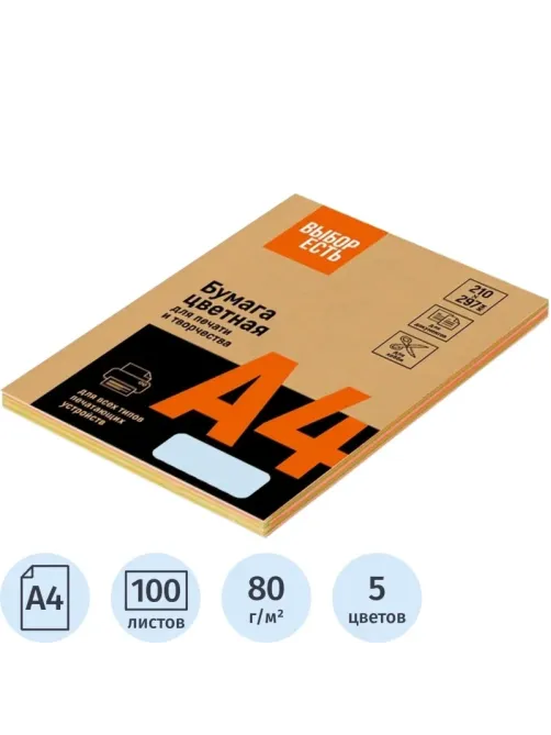 Бумага цветная Выбор есть (А4,80г,микс пастель) пачка 100л