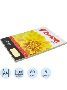 Бумага цветная Комус Color (микс пастель 5цв:ж,р,о,з,л),80г,А4,100 л