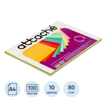 Бумага цветная Attache Multicolor А4,80г(10цв.интенсив,пастель по 10л)100л