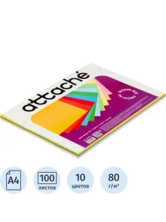 Бумага цветная Attache Multicolor А4,80г(10цв.интенсив,пастель по 10л)100л