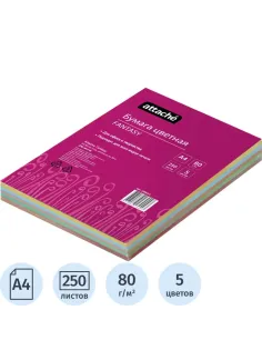 Бумага цветная Attache 'Fantasy' (А4,80г,5цв. интенсив по 50л.) пачка 250л