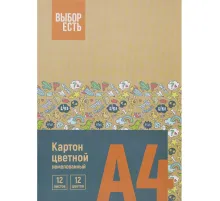Картон цветной Выбор Есть 12л 12цв А4 немелован папка