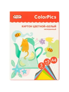 Набор цветного и белого картона  5л.5цв.+5л.А4 мелов Комус Класс ColorPics