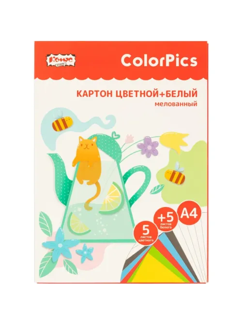 Набор цветного и белого картона  5л.5цв.+5л.А4 мелов Комус Класс ColorPics