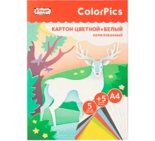 Картон цветной + белый немелованный 10л 5цв А4 Комус Класс ColorPics
