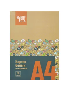 Картон белый Выбор Есть 20л А4 немелован. папка