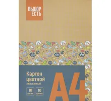 Картон цветной Выбор Есть 10л10цв А4 мелован папка