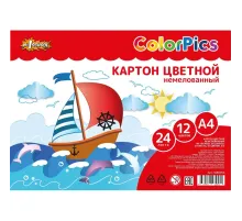 Картон цветной №1School, 24л,12цв,А4,А4 немелов,пакет