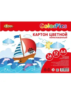Картон цветной №1School, 24л,12цв,А4,А4 немелов,пакет