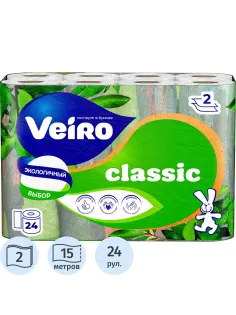 Бумага туалетная Linia Veiro Classic 2сл бел втор 15м 140л24рул/уп 5с224