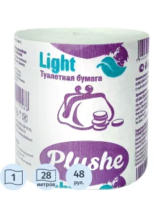 Бумага туалетная ЭКО PlusheLight 1сл,28м,серая б/втулки 48рул/уп
