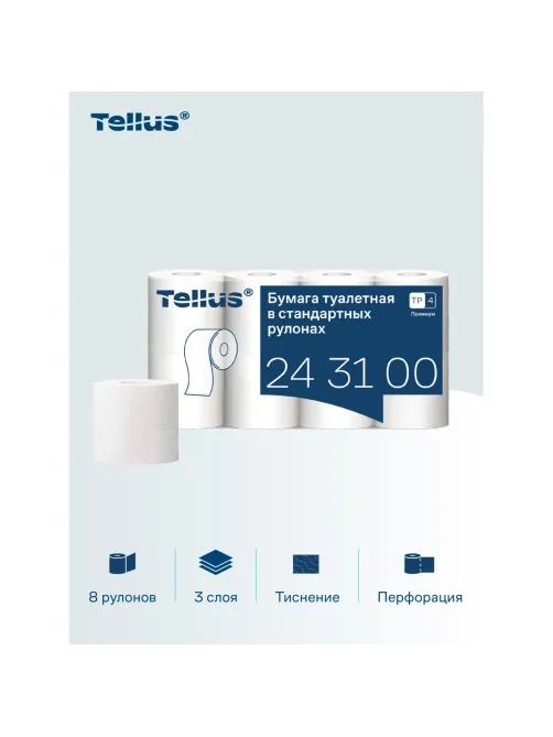 Бумага туалетная Tork/Tellus T4 3сл бел перф Премиум 15м94л 8рул/уп 243100