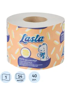 Бумага туалетная Lasla 1сл бел тисн перф 100%цел 54м 40рул/уп