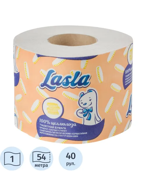 Бумага туалетная Lasla 1сл бел тисн перф 100%цел 54м 40рул/уп