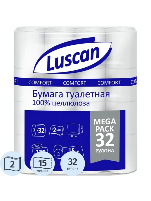 Бумага туалетная Luscan Comfort Megapack 2сл бел цел 15м 125л 32рул/уп