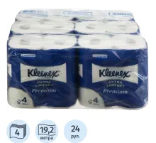 Бумага туалетная Kleenex PremiumExtraComfort 4сл 19,2 м белая 24рул/уп 8484