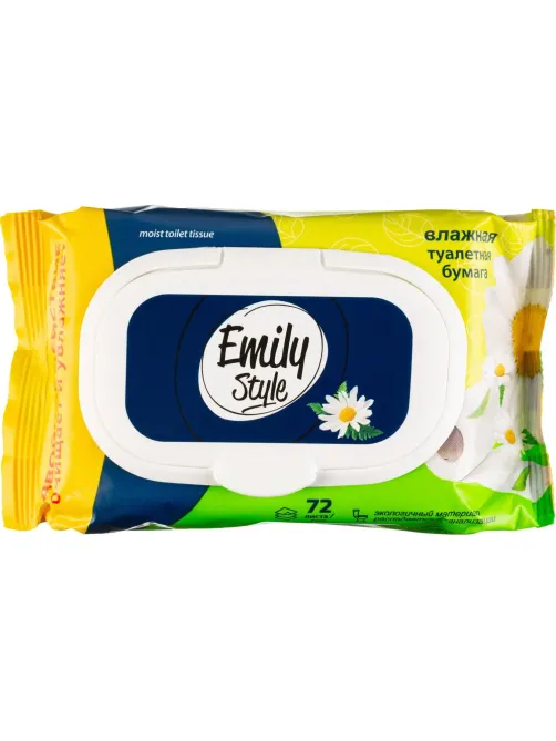 Бумага туалетная влажная Emily Style растворяющаяся,с крышкой 72шт/уп