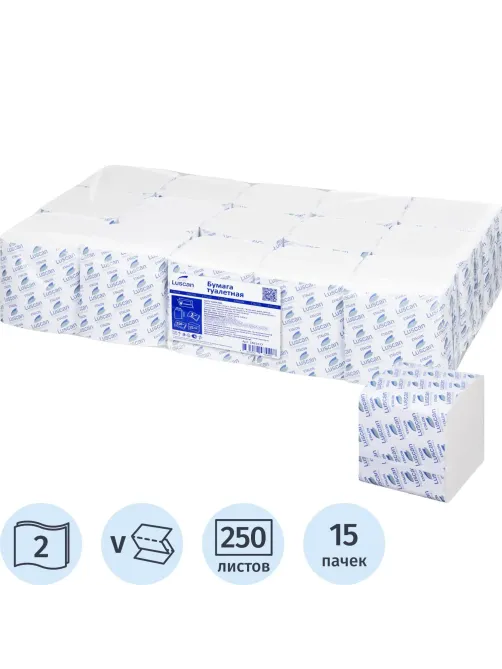 Бумага туалетная д/дисп Luscan Professional 2сл белая цел 250л 15пач/уп