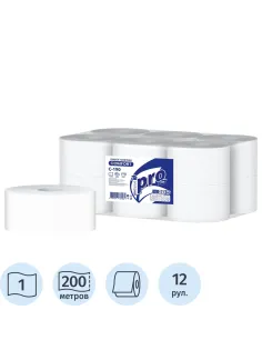 Бумага туалетная д/дисп Protissue 1сл белая цел 200м 12рул/уп_С190