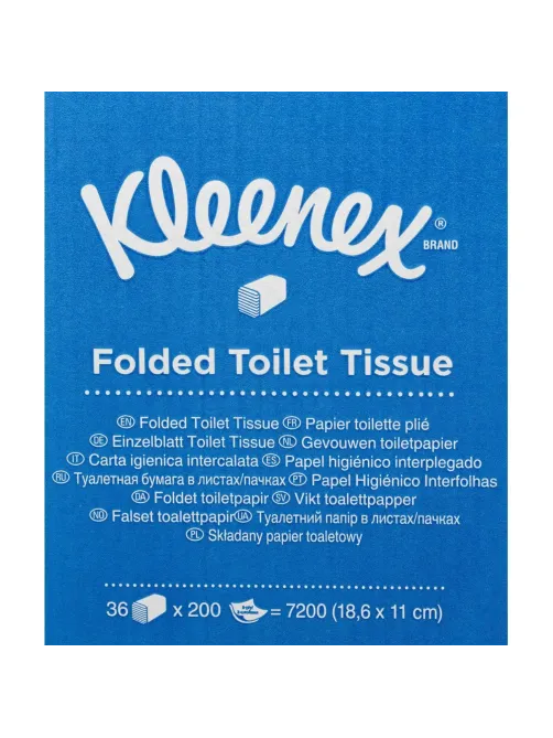 Бумага туалетная листовая д/дисп KK Kleenex 2сл белая 200л 36 пач/уп_8408