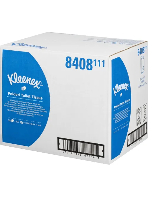 Бумага туалетная листовая д/дисп KK Kleenex 2сл белая 200л 36 пач/уп_8408