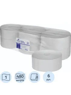Бумага туалетная д/дисп Luscan Professional 1сл белая втор 480м 6рул/уп