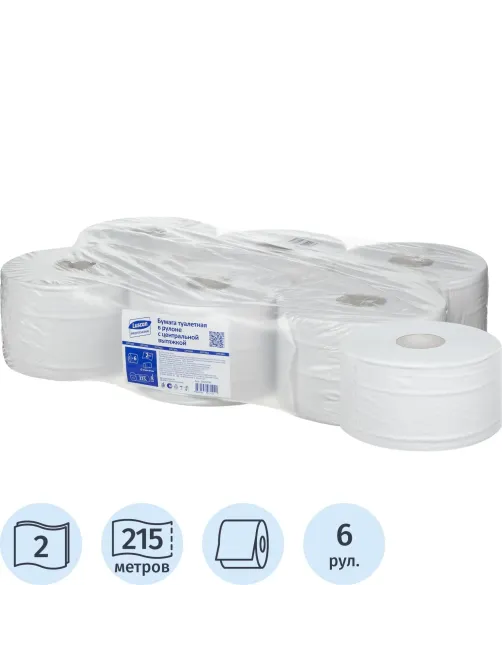 Бумага туалетная д/дисп Luscan Professional с ЦВ 2сл бел втор 215м 6рул/уп