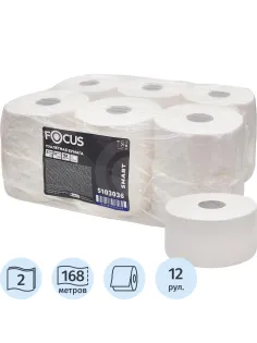 Бумага туалетная д/дисп Focus Smart T2 2сл 168м 12рул/уп_5103036/50204101